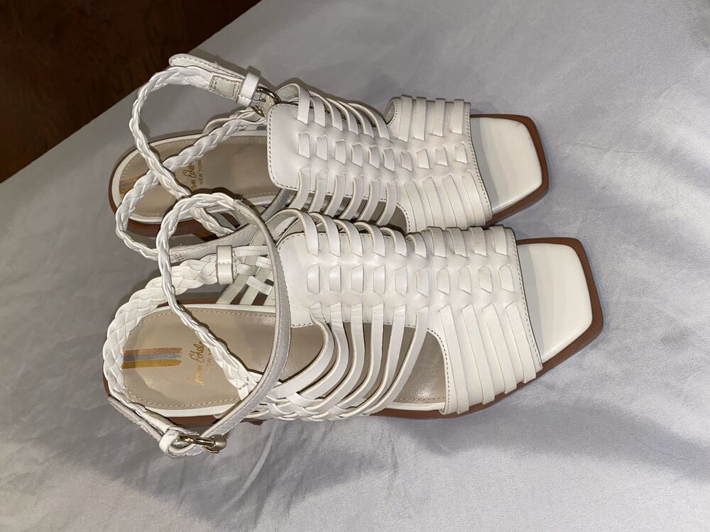 Sam Edelman Holland Women's Ivory Leather Buckle Strap Square Toe Heeled Sandals